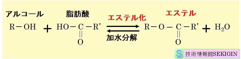 アルコールと脂肪酸のエステル化反応式