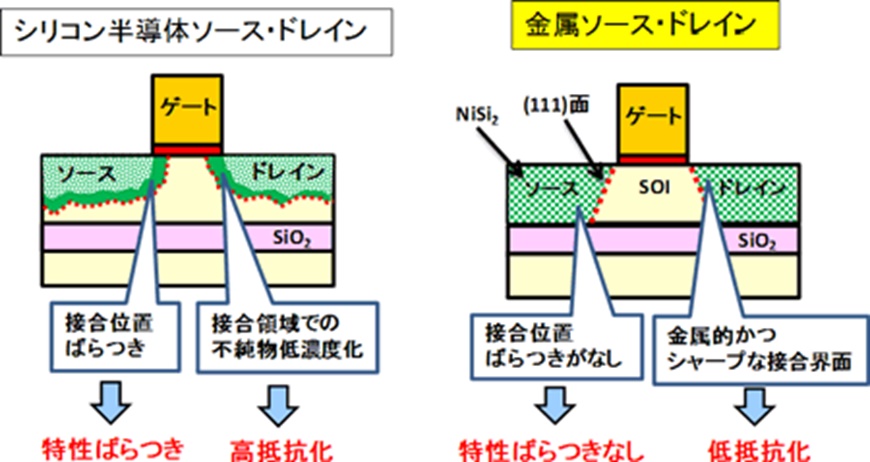 ゲート電極，ソース，ドレイン模式図